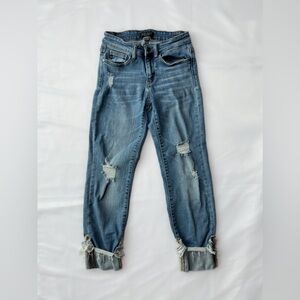 Judy Blue Girlfriend Distressed Mid Rise Cuffed Ankle Cropped Jeans Sz 1…
